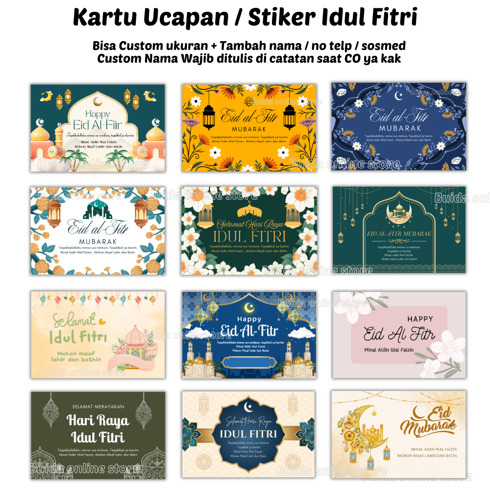 

Sticker stiker label / Kartu Ucapan Eid Mubarak Eid Al-Fitr label Toples kemasan lebaran hari raya idul fitri Topper segel dus box dekorasi hampers packaging keranjang parcel paperbag goodiebag mika thinwall Tas Jar bisa custom tambah nama logo