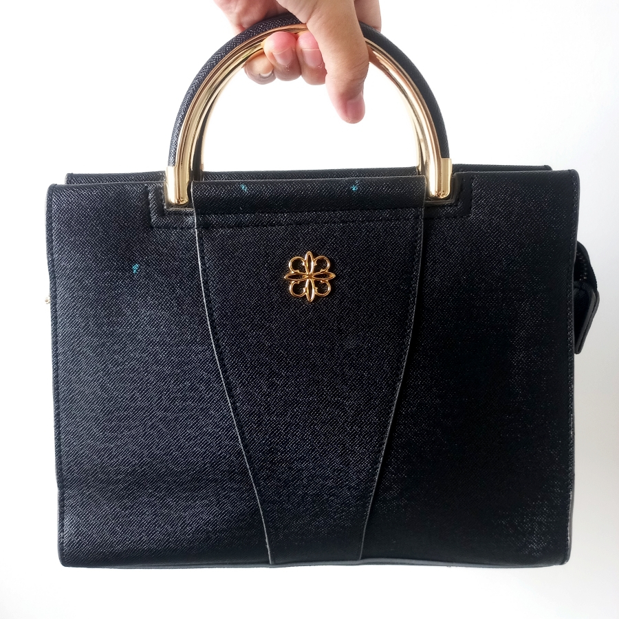 SALE LES CATINO Hand Bag /Medium Size 26x9x21cm /Hitam Black Gold Handle /Tas Pesta Formal Clutch Ko