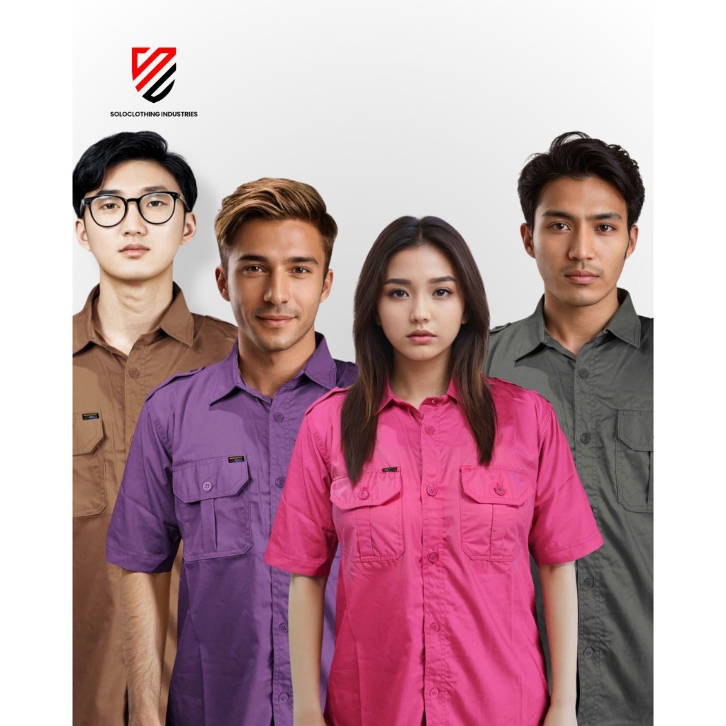 Baju Polos Pendek Pria/ Wanita Warna Coklat Sedang, Ungu Muda, Pink Magenta, Abu Tua, untuk Seragam 