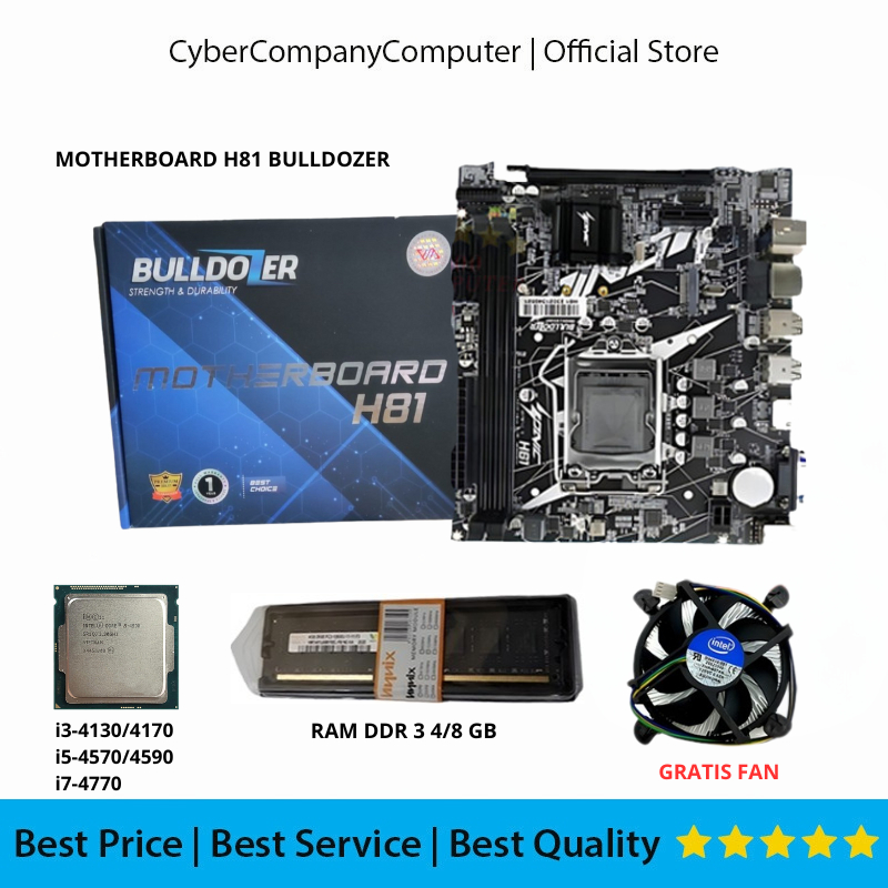 Paket Gaming New Motherboard Buldozzer H81 DDR3 Core i3-4170/i5-4590 /i7-4770 Socket Lga 1150 Sata 3