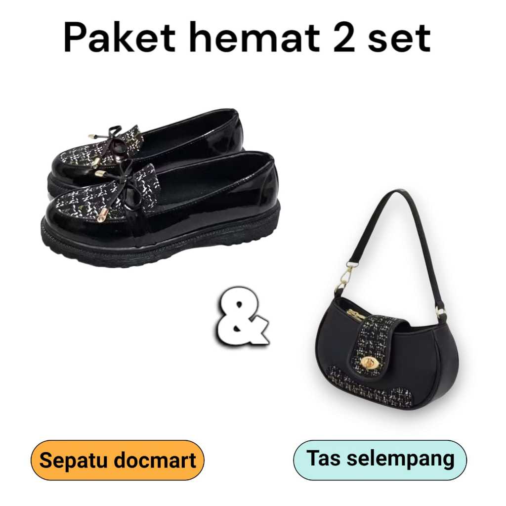 Paket hemat 2set sepatu docmart wanita & tas wanita selempang daira