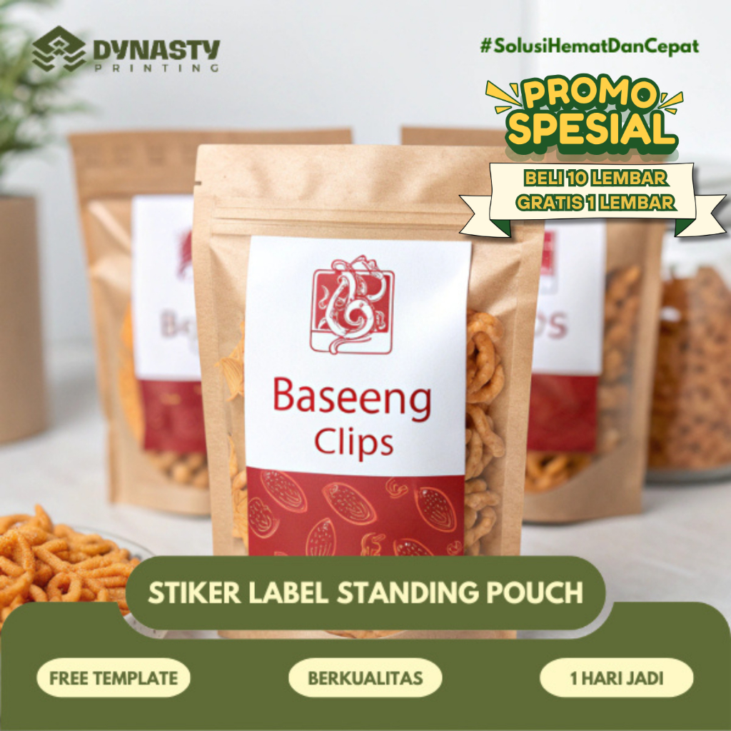 

Stiker Logo Label Makanan Kemasan Standing Pouch Berbahan Chromo Bentuk Persegi Panjang Vertikal - Free Template/Desain Sendiri (Beli 10 Lembar, Bonus 1 Lembar)