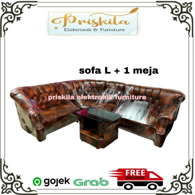 Sofa L jumbo panjang + 1 meja / sofa L jumbo panjang / sofa L mewah / sofa furniture Palembangg