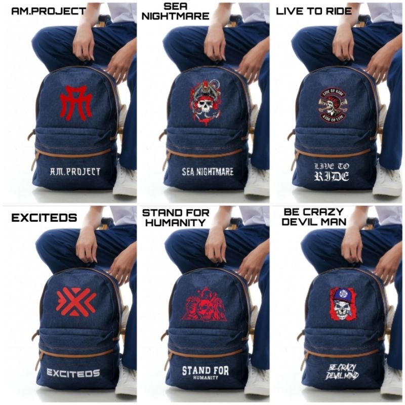 Tas Ransel Sekolah Pria Distro SMP SMU Denim Kantong Ransel Cowok Jeans Laki Tas Gendong