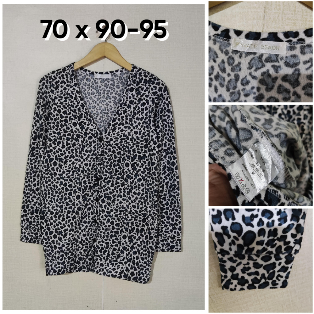 Cardigan Private Beach Putih Motif Bintik V Neck Size M Wanita Atasan Cewek Outer Knit Mulus A208