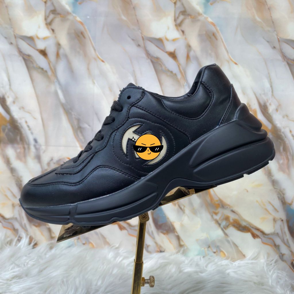 Sepatu Itali Pria Sport Sneakers Full Black Kulit Guc