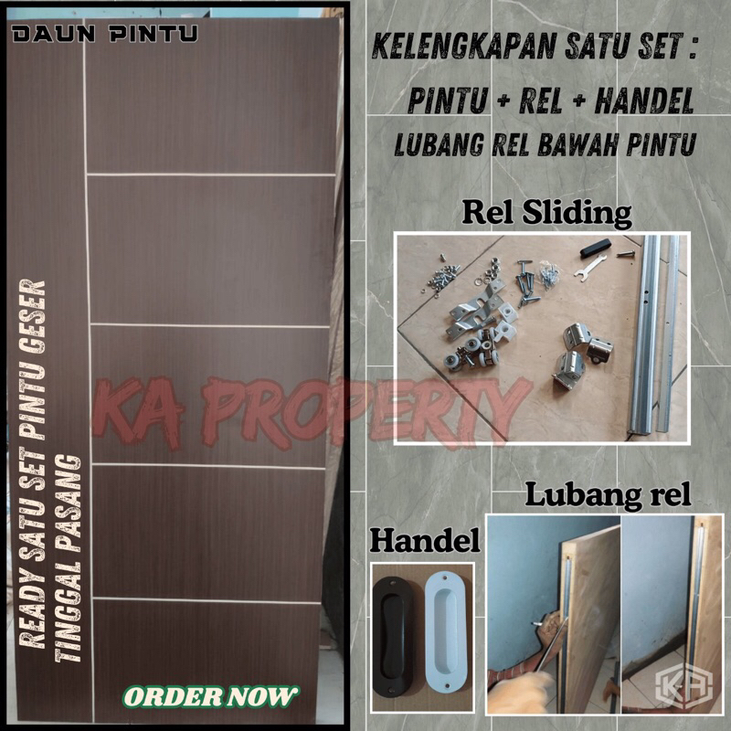 PINTU GESER / PINTU SLIDING | SATU PAKET DAUN PINTU, REL, HANDEL & LUBANG REL BAWAH PINTU