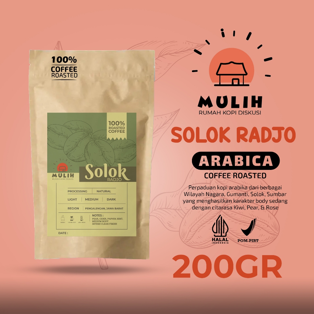 

Biji Kopi Bubuk Arabika Solok Radjo Arabica Coffee Roast Bean Mulih 200Gram