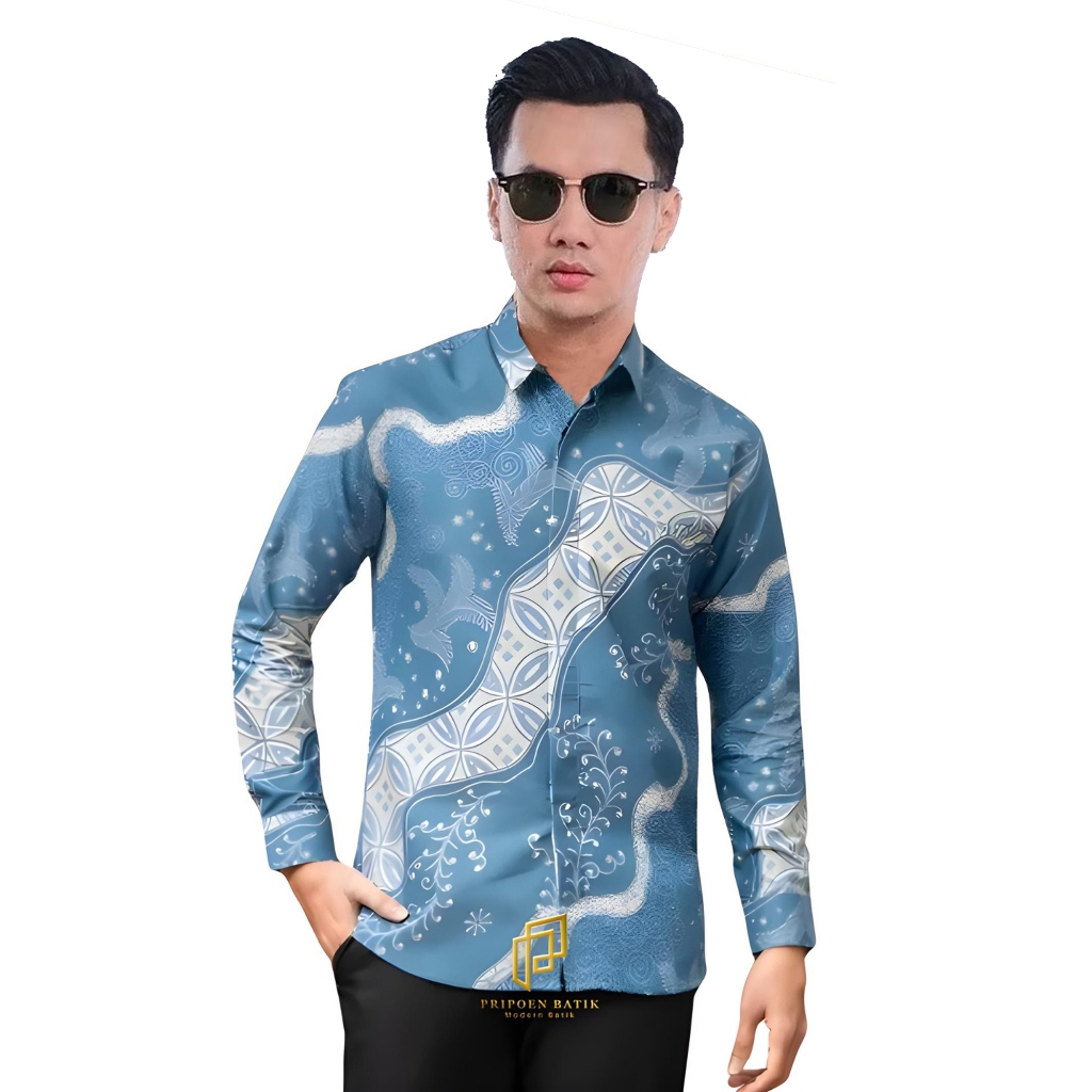 PRIPOEN BATIK Batik Pria Lengan Panjang Soft Bluesky Formal Batik Kantor