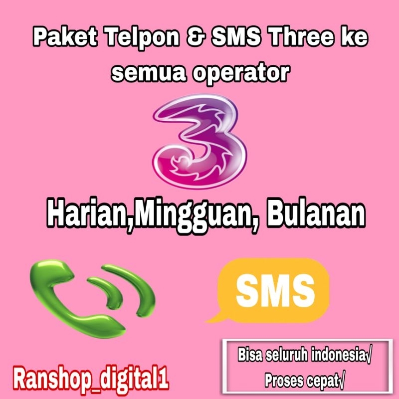 Isi Ulang Paket Nelpon Tri Three Ke sesama Operator & Ke Semua operator