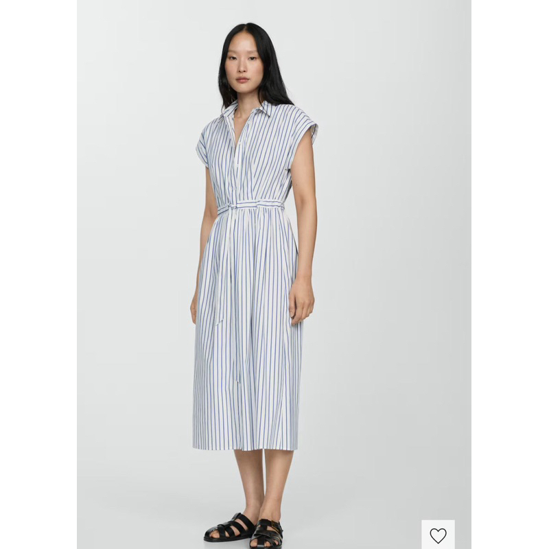 dress mango putih garis-garis biru size M