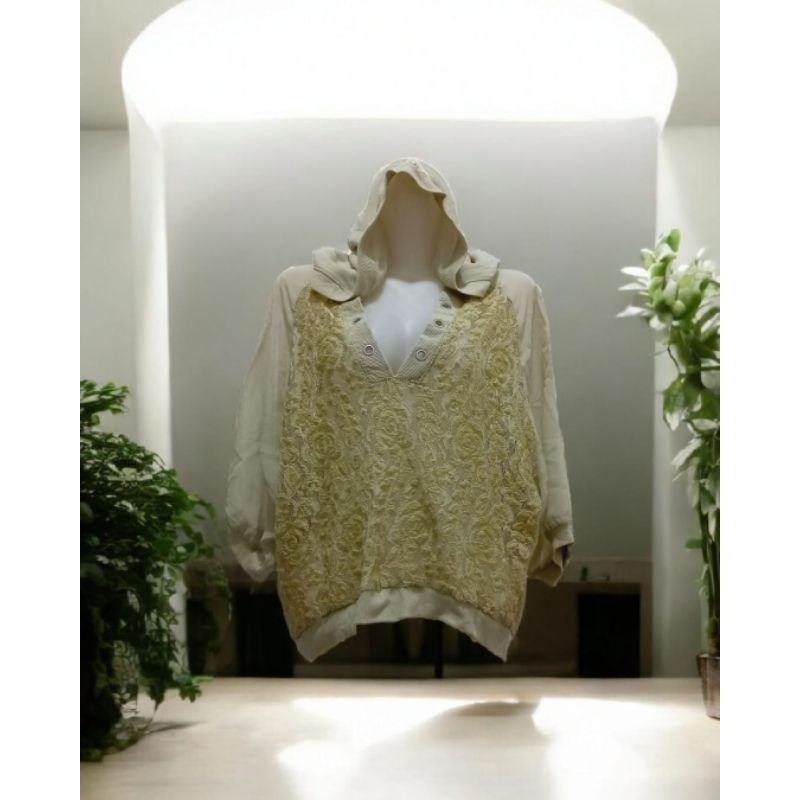 Axes Femme Outer, lengan balon, Berhoodie, brukat, mewah