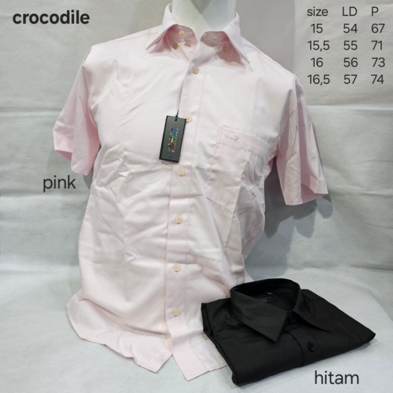 kemeja lengan pendek polos pria formal kantor crocodile pink hitam polos merah muda