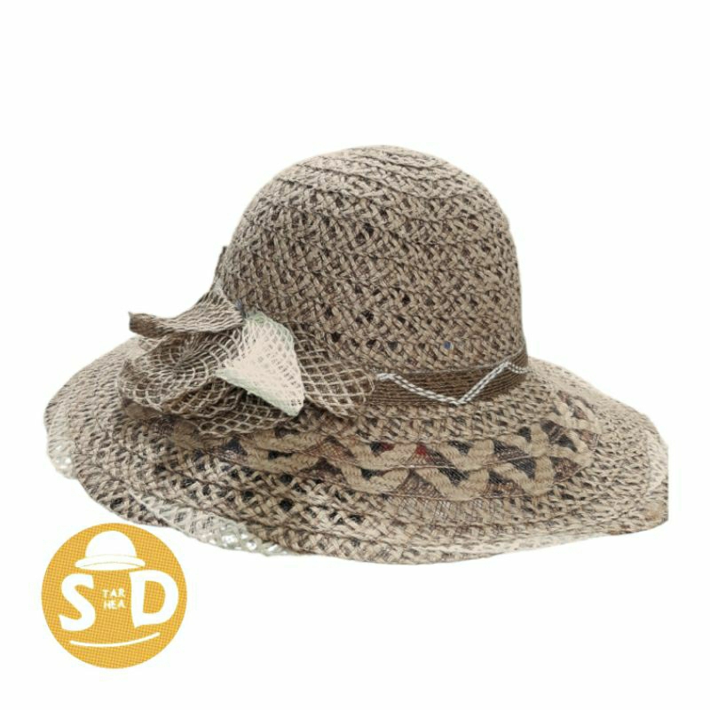 Topi Pantai Lebar Rajut | Topi Korean Style | Topi Rajut Pita Sun