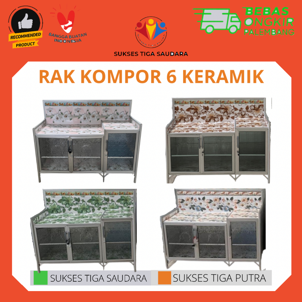 RAK LEMARI MEJA KOMPOR 6 KERAMIK ALUMINIUM BELAKANG SENG MURAH PALEMBANG