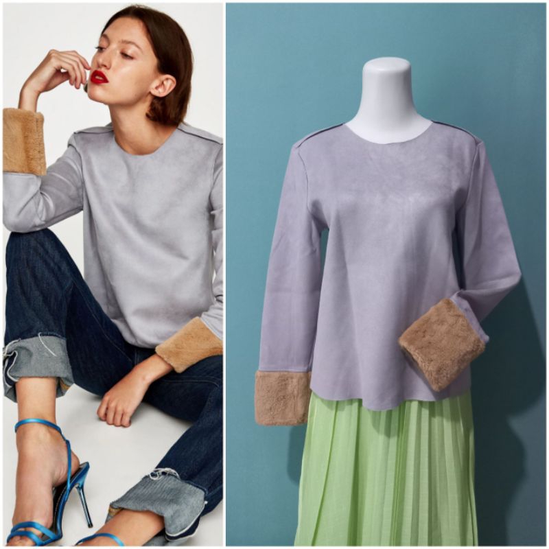 SPECIAL OFFER ZARA Combined Faux Suede Top