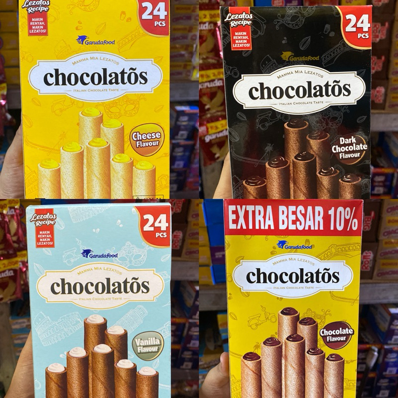 

CHOCOLATOS BOX ISI 24 PCS WAFER ROLL COKELAT DARK CHOCOLATE VANILLA CHEESE