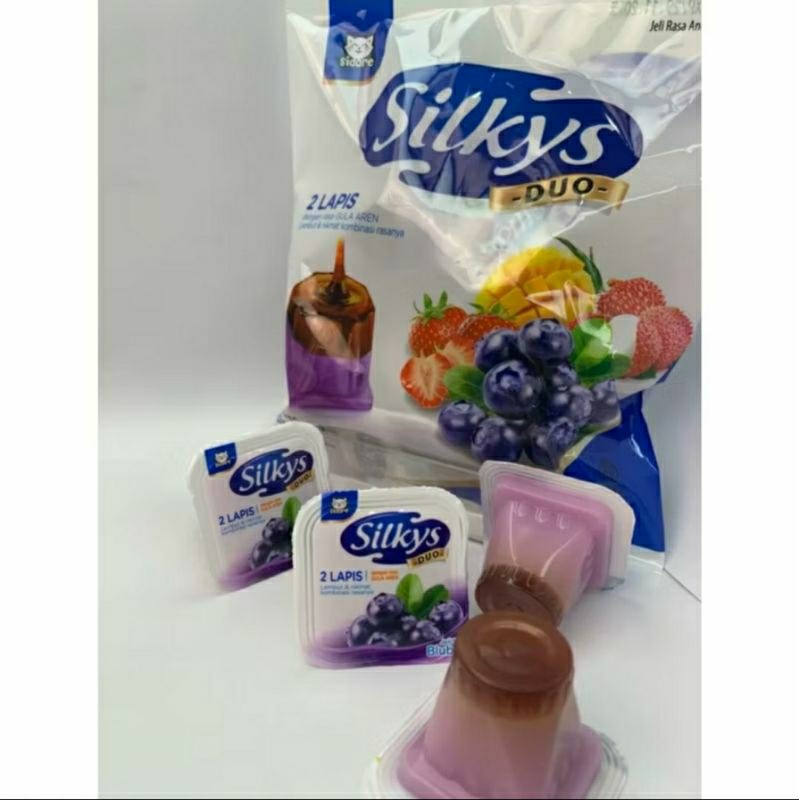 

SNACK VIRAL SILKYS PUDING DUO JELI RASA BLUEBERRY [ 1 BUNGKUS ISI 10 PCS @26G] | SILKYS JELI RASA ANEKA BUAH DENGAN RASA GULA AREN | SIDORE SILKY