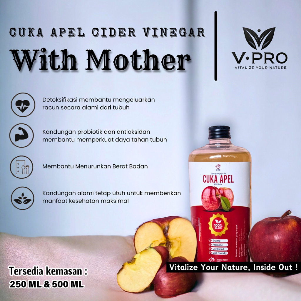 

V Pro Cuka Apel Premium 500ml With Mother - Terdaftar BPOM