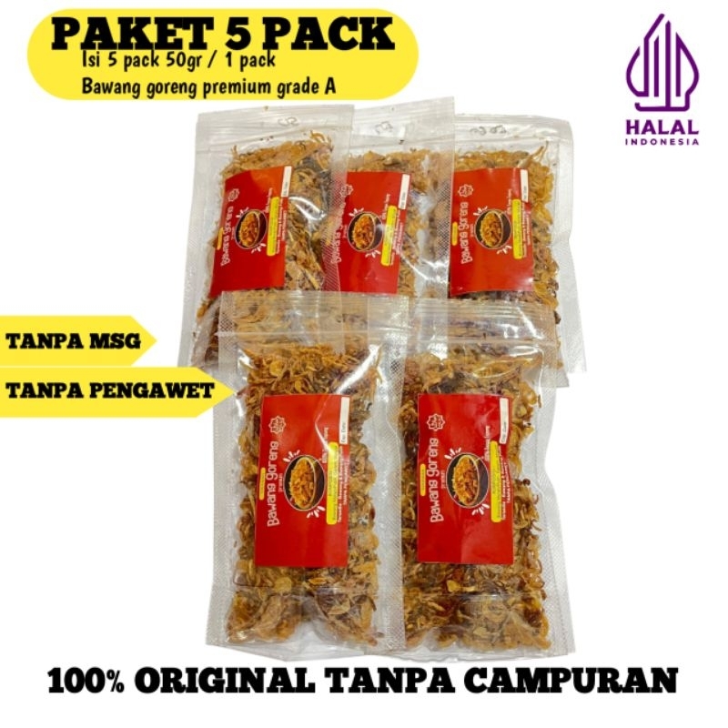 

PAKET HEMAT 5 Kemasan Bawang Goreng Premium 250gr. Bawang Merah Goreng Original Tanpa Campuran