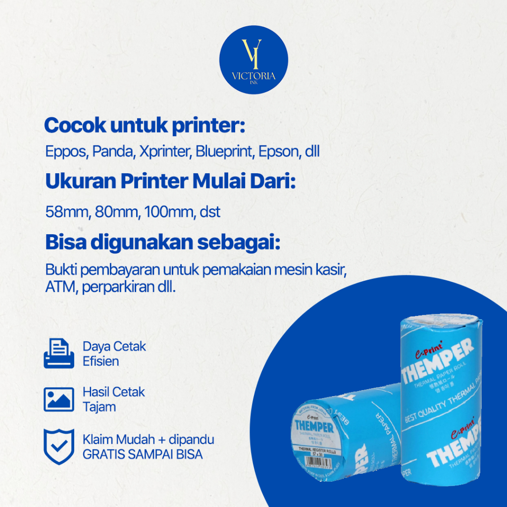 

RB Themper 57x50 Thermal Struk Eprint 57x50 Coreless ISI KERTAS FULL LEBIH BANYAK Struk Kasir