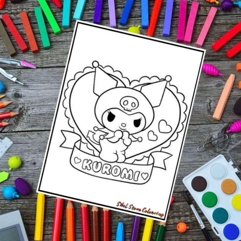 

Kertas Mewarnai Anak Tema Kuromi 10 Lembar / Kertas Gambar Tebal Bisa Pakai Cat Air, Spridol & Crayon