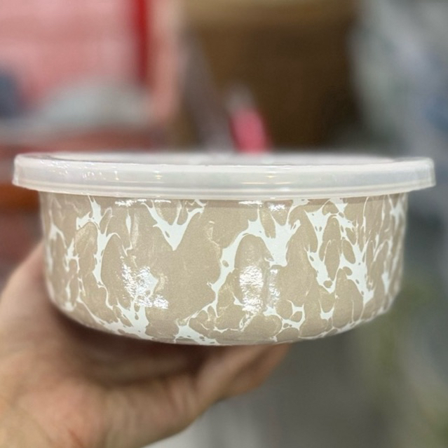 Mangkuk Mangkok Enamel Tutup Plastik - 14 cm Warna Cream