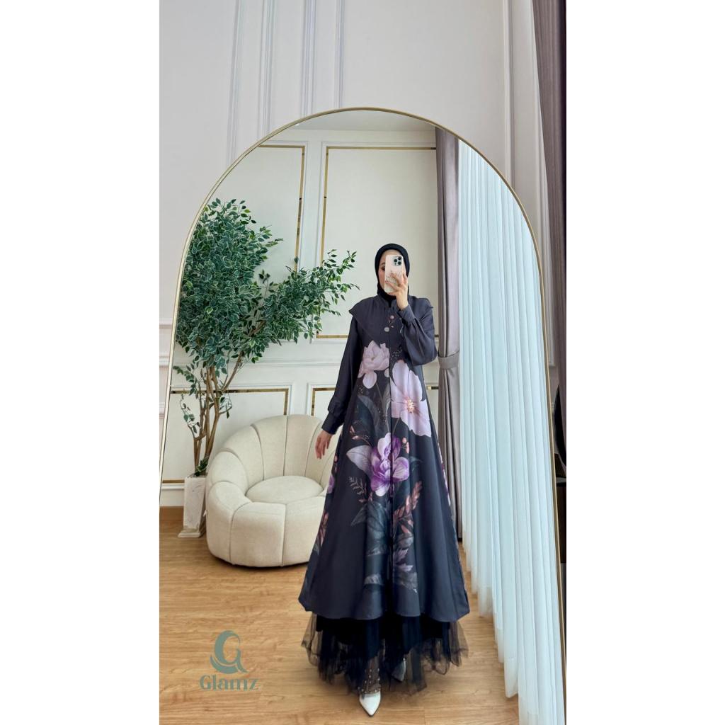 QIANA 1 ORI GLAMZ / GAMIS HITAM / GAMIS RAYA / BAJU RAYA / GAMIS PESTA / DRESS PESTA / GAMIS BUNGA /