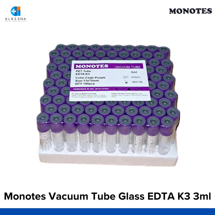 Tabung darah EDTA 3ml - Vacutainer EDTA Blood Collection Tube Ungu MONOTES EDTA