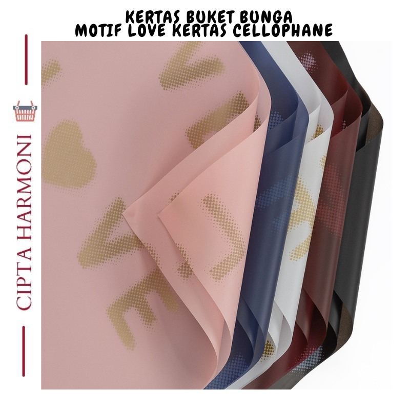 

Flower Wrapping Paper Kertas Cellophane Motif Love Kertas Buket Florist KB060