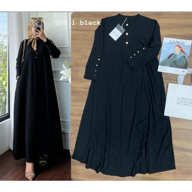 Kuyifei 506.1 & 506.2 //gamis knit hitam putih busui///pakaianwanitasby