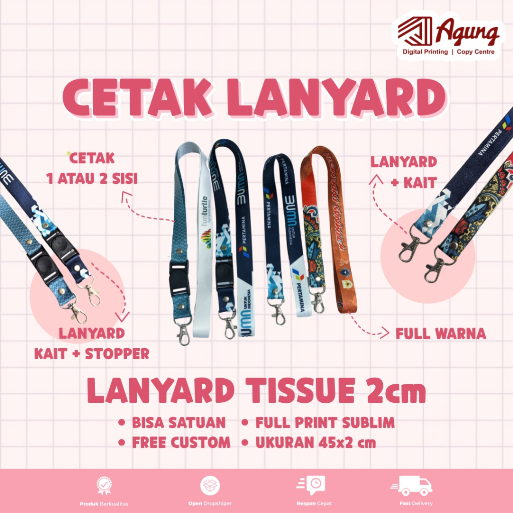 

Cetak Lanyard Kait + Stopper Full Warna Tissue 2cm