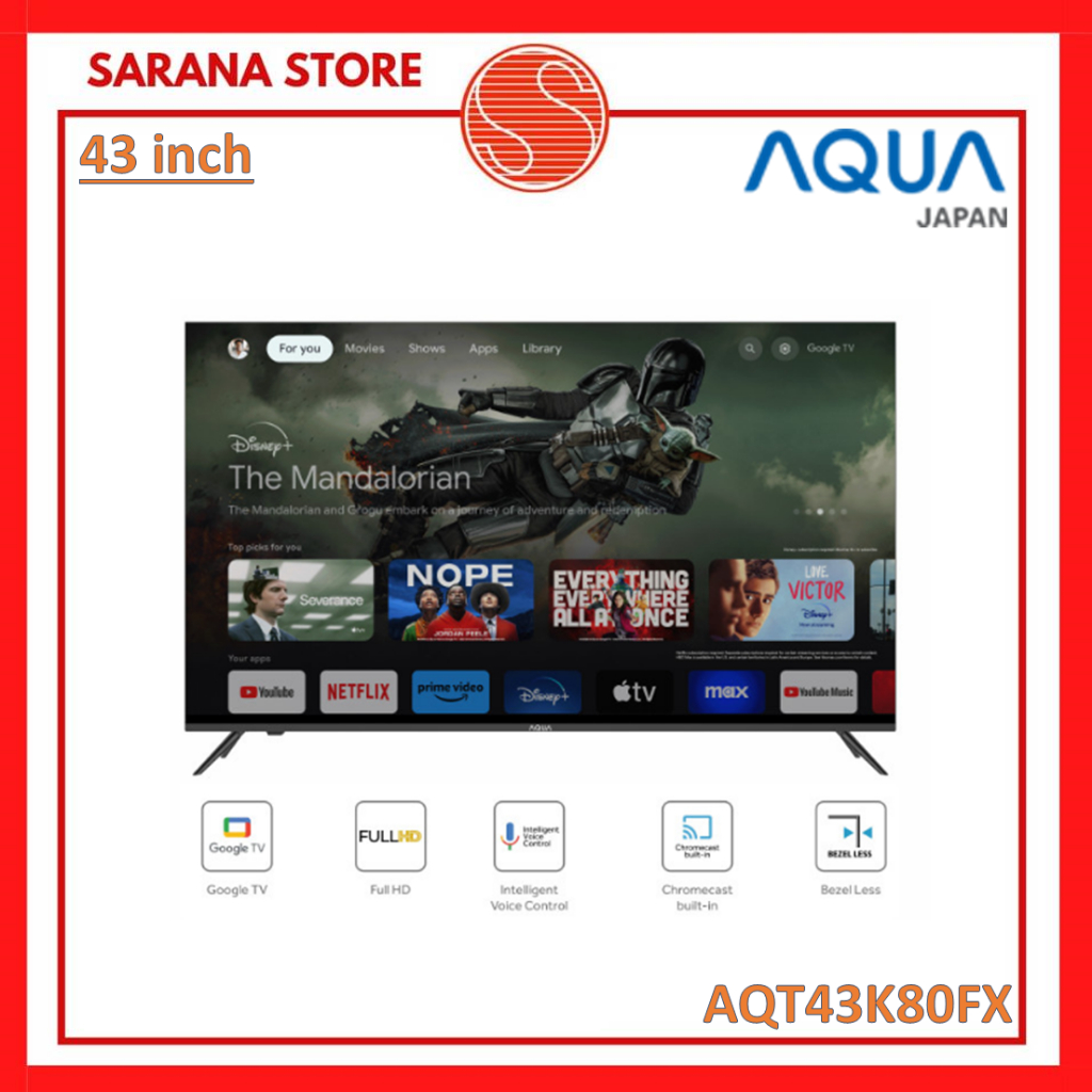 AQUA Google TV LED 43 inch Full HD AQT43K80FX AQT 43K80FX