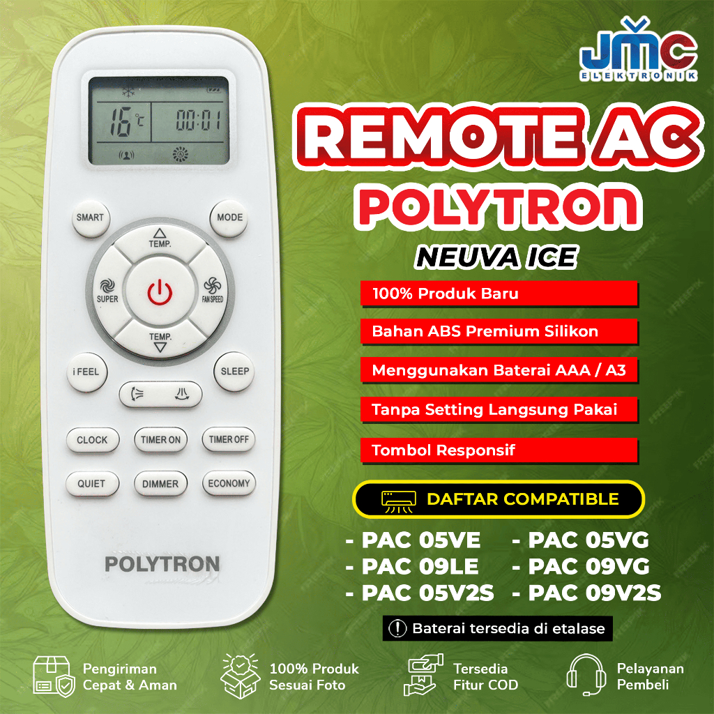 Remote Remot AC Polytron Neuva Ice Original Pabrik For PAC05VG PAC05VE PAC05VL PAC05VH PAC09VG PAC09