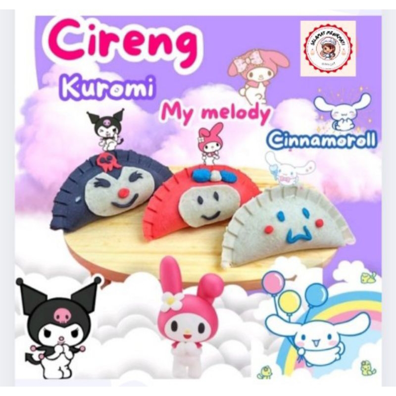 

1 Pack Isi 3 CIRENG KARAKTER ISI KUROMI (JANDO +ISI MY MELODY (AYAM SUWIR) +ISI CINNAMOROL (KEJU) Frozen