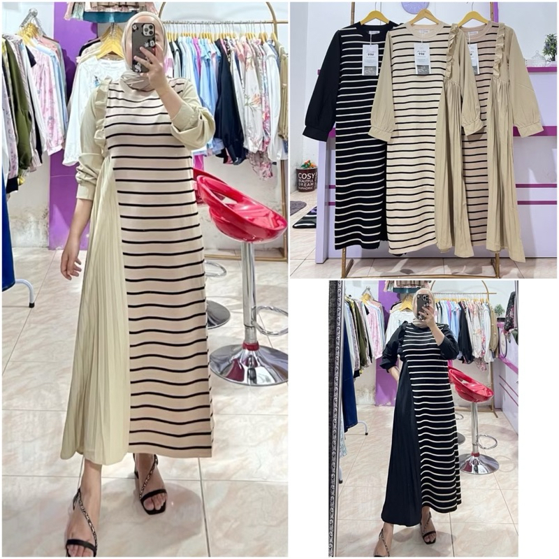 TATAOS BANGKOK DANIA DRESS GAMIS RUFFLE PLISKET KNIT RAJUT SALUR STRIPE IMPORT