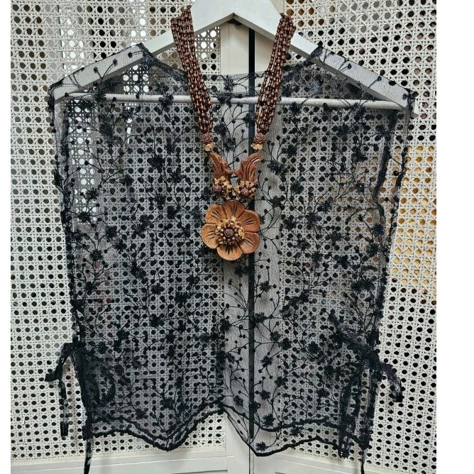 vest cardigan outer brokat tile hitam