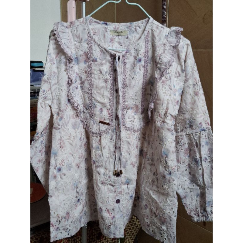 Blouse Dienda Fashion Katun Bordir Katun Bolong Berfuring - Ungu