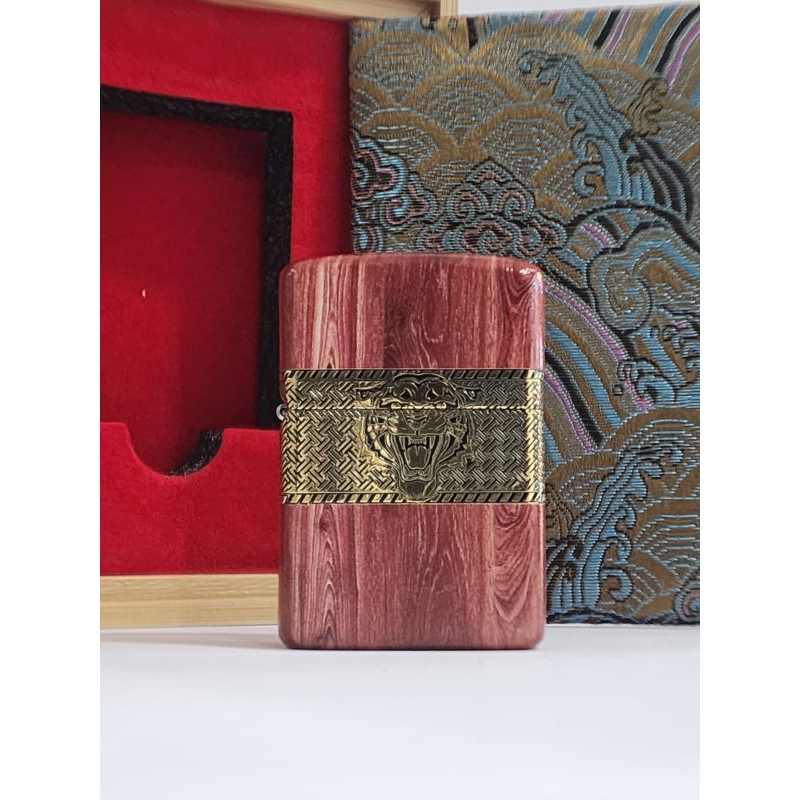 Original Zippo Armor Wood and Tiger Design Gold Plated 5 sisi