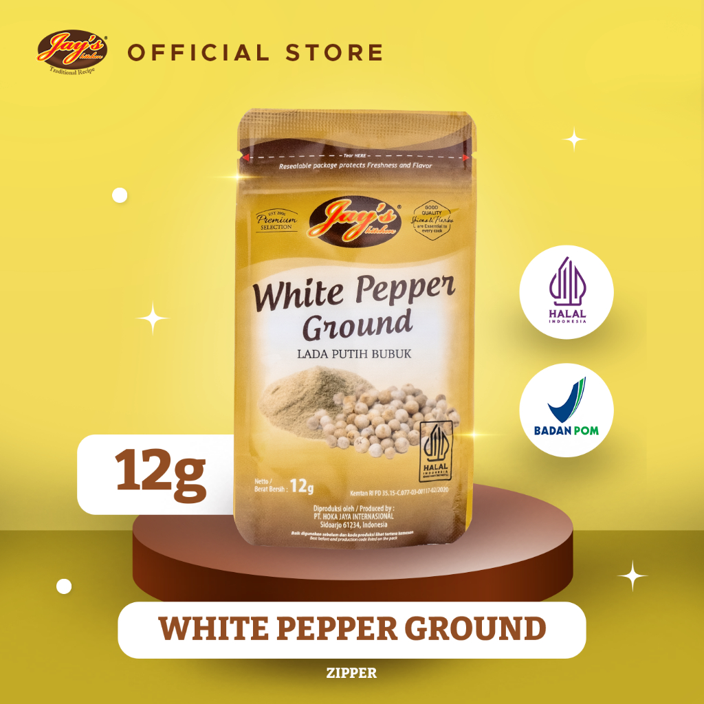 

Jay's Kitchen White Pepper Ground Zipper 12 GR