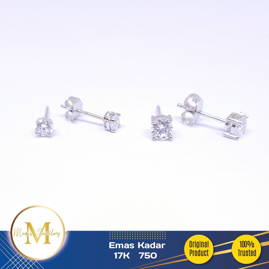 MODIS JEWELLERY - Anting Tindik Solitaire Putih - Emas 17k  750