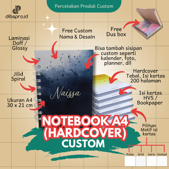 

NOTEBOOK A4 HARD COVER CUSTOM 100 LEMBAR DOFF/GLOSSY