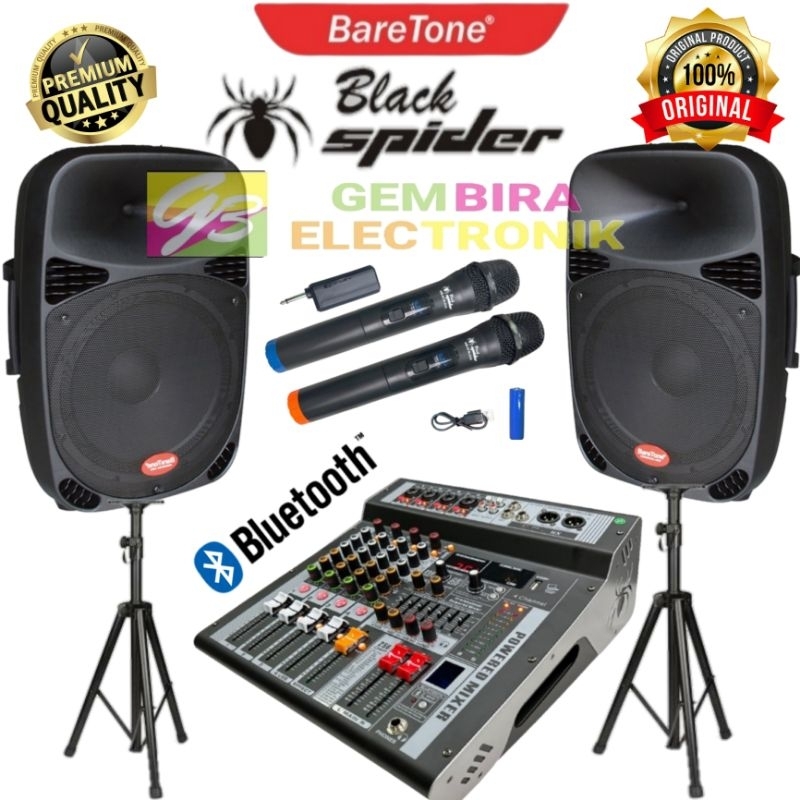 Paket Speaker Baretone 15 inch power mixer Soundbest bluetooth 800 watt Original