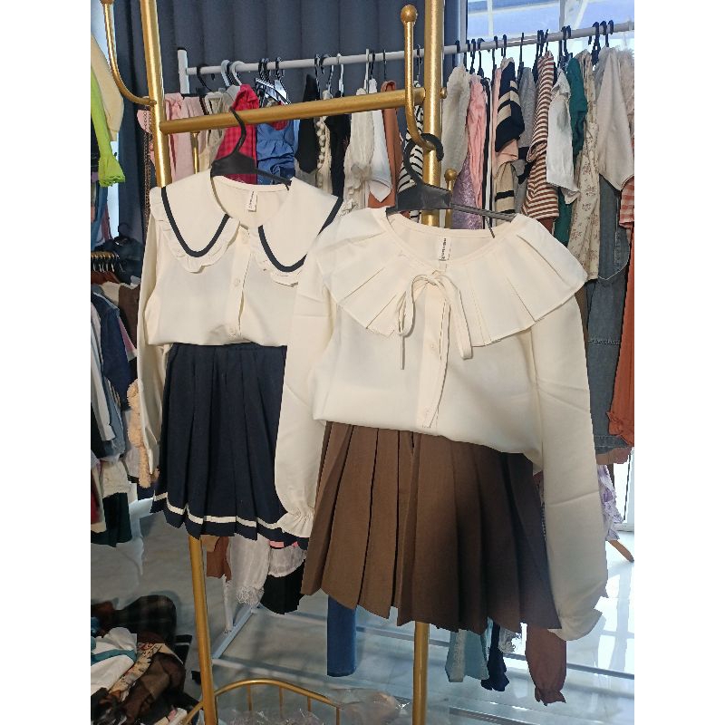 setelan rok plisket anak perempuan size 130.140.