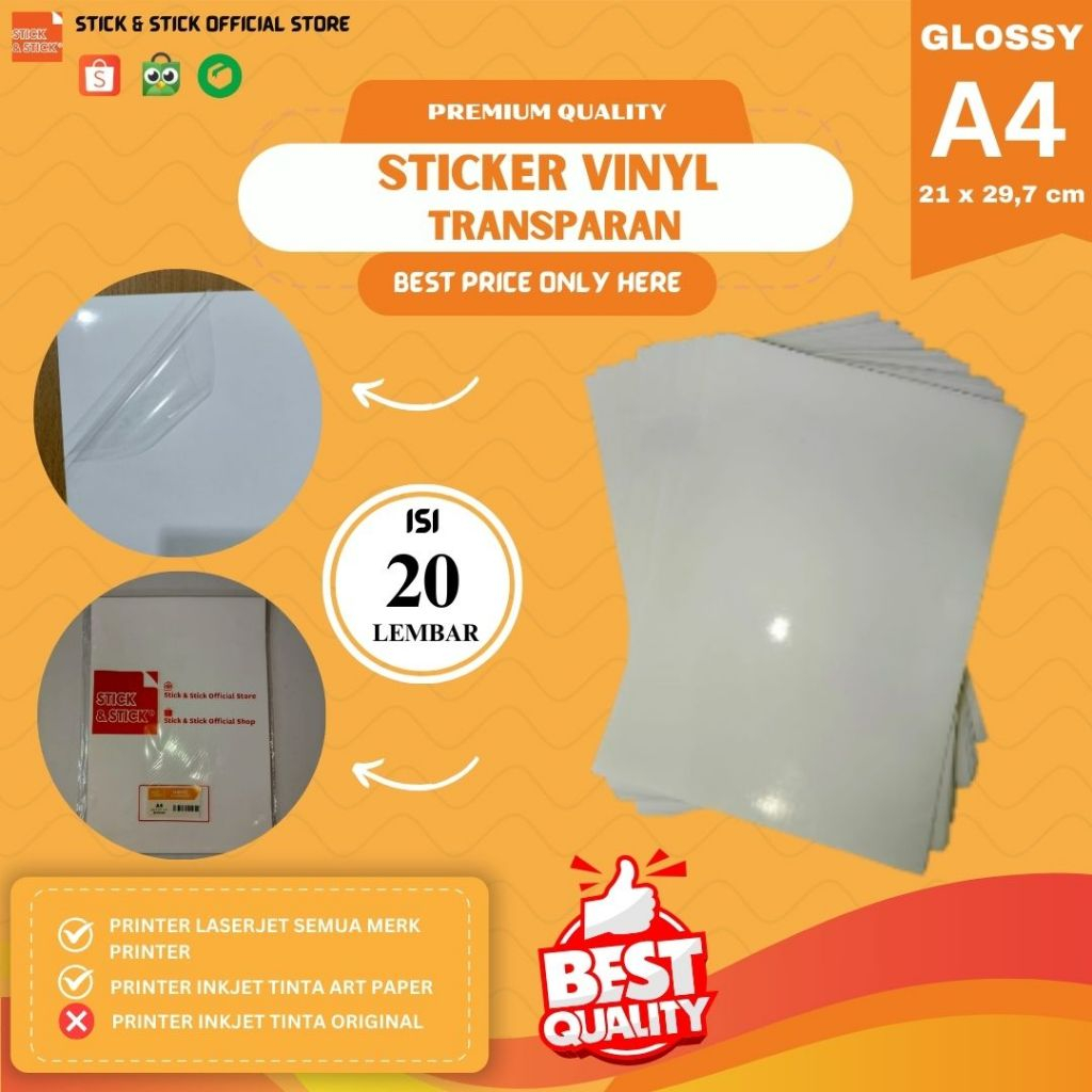 

STICKER TRANSPARAN / STIKER VINYL TRANSPARANT INKJET A4 20 LEMBAR