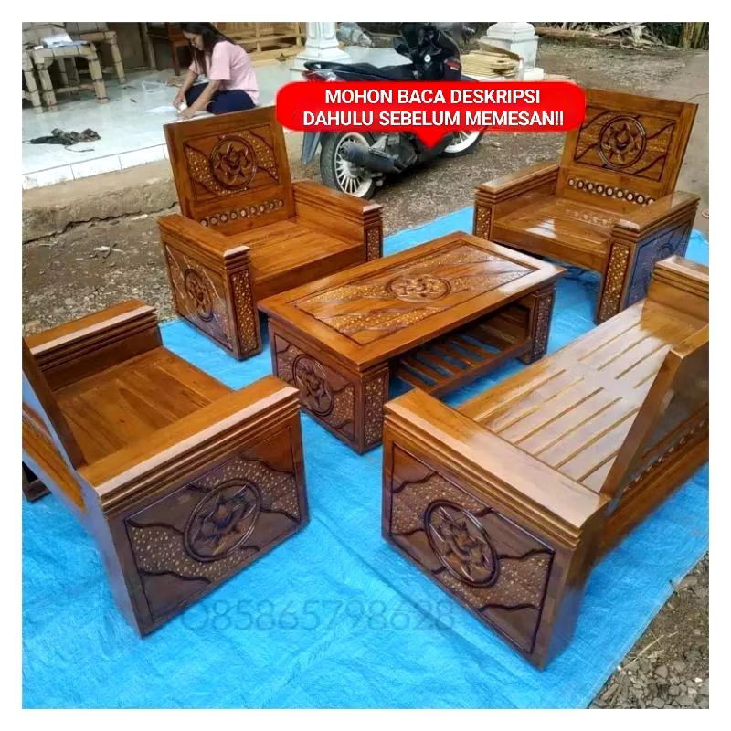 KURSI TAMU MINIMALIS JATI 2111+MEJA KURSI JATI BERKUALITAS