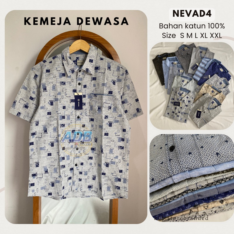 Kemeja lengan pendek pria dewasa NVD Hem cowok remaja polos motif