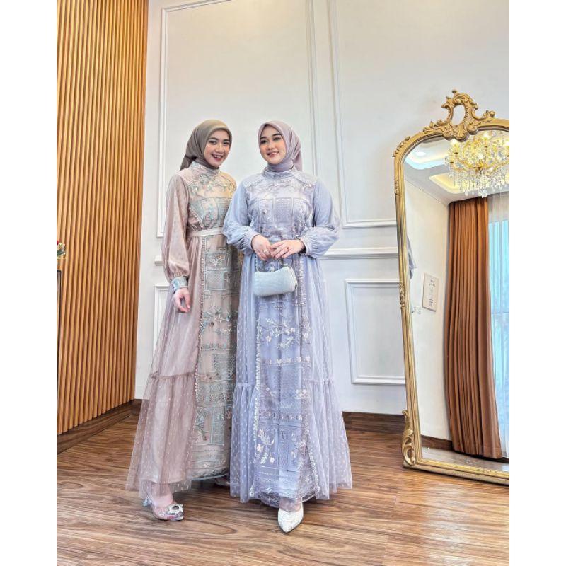 KIRANA DRESS BAHAN BROKAT PREMIUM MIX TILLE DOTY AKSEN PAYET MUTIARA