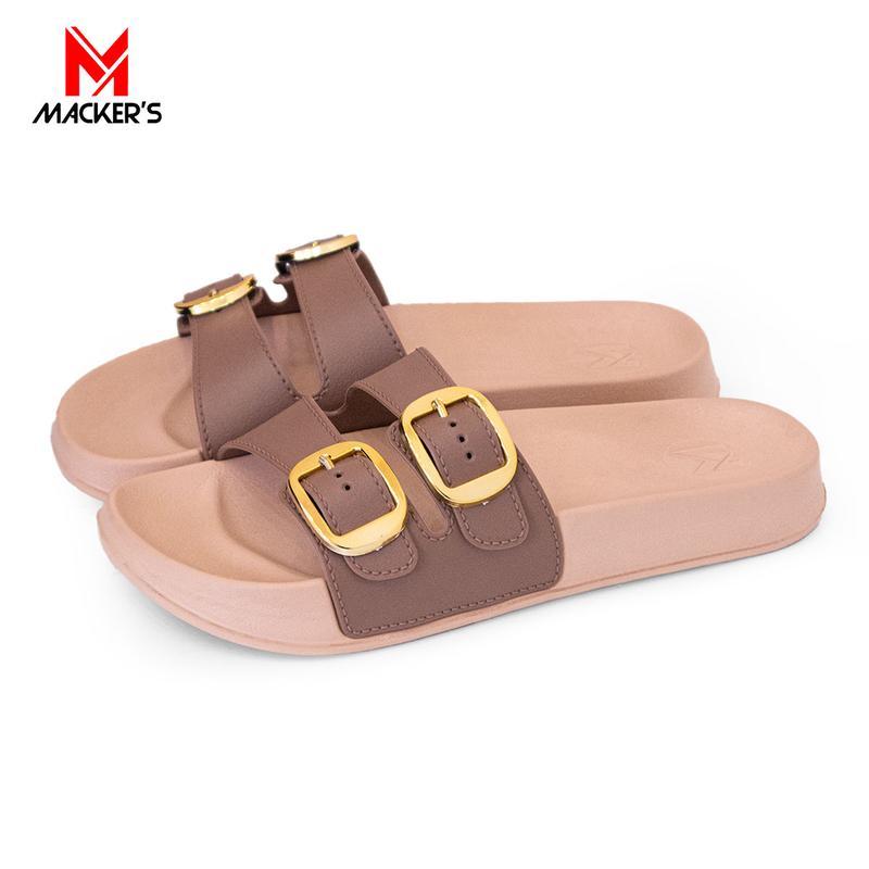 [MACKER'S] 2507 Sandal Slop Wanita Polos Gesper Strap Sandal Wanita Ringan Empuk Bahan Karet coklat 