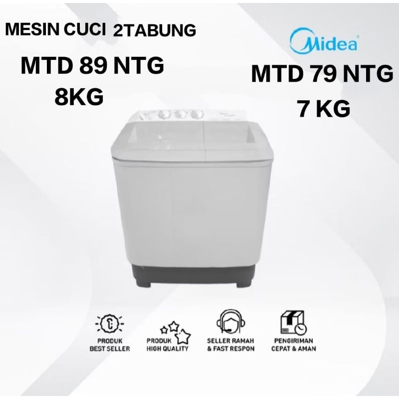 MIDEA MESIN CUCI MTD 79 NTG 7KG /MTD 89 NTG 8KG MIDEA MESIN CUCI 2TABUNG GARANSI RESMI